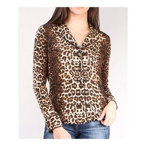 Veronica Beard Silk Leopard Print Women's Button Up Top